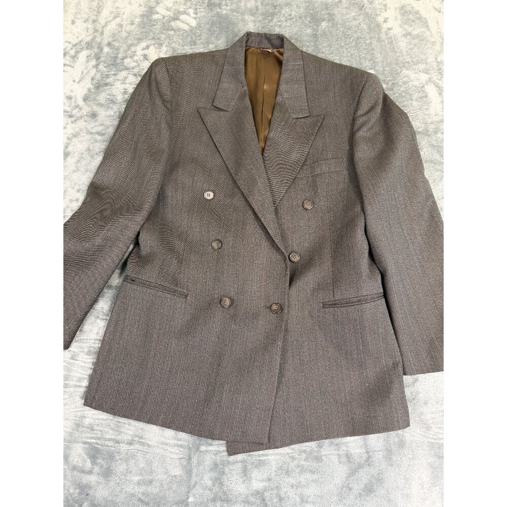 Europa Collection Mens 38 Double-Breasted Gray Blazer Brown Lining